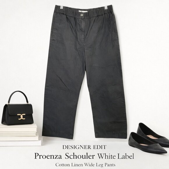 Proenza Schouler Pants - Proenza Schouler White Label Black Cotton Linen Wide Leg Pants Sz S